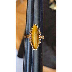 Vintage Signed 14K H.G.E. Gold-Plated Tigers Eye Ring Size 7 Never Worn